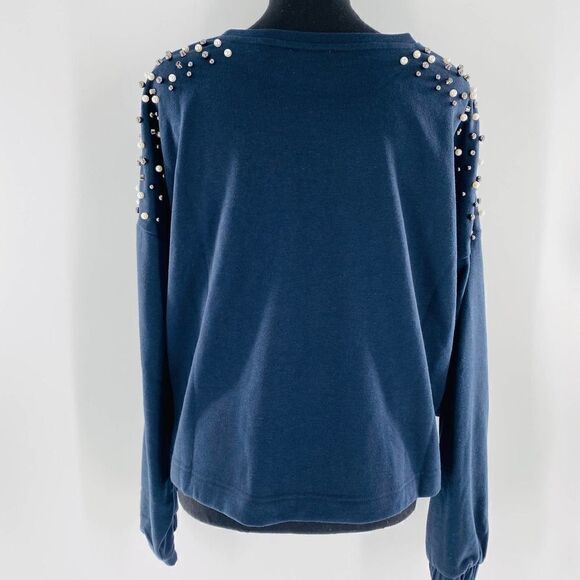 NWT 14TH & UNION Faux Pearl Crew Neck Sweatshirt In Navy Night Size XL - Picture 4 of 10